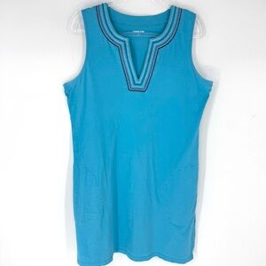 Land’s End Sleeveless Swim Cover Up Embroidered Cotton Turquoise Size L